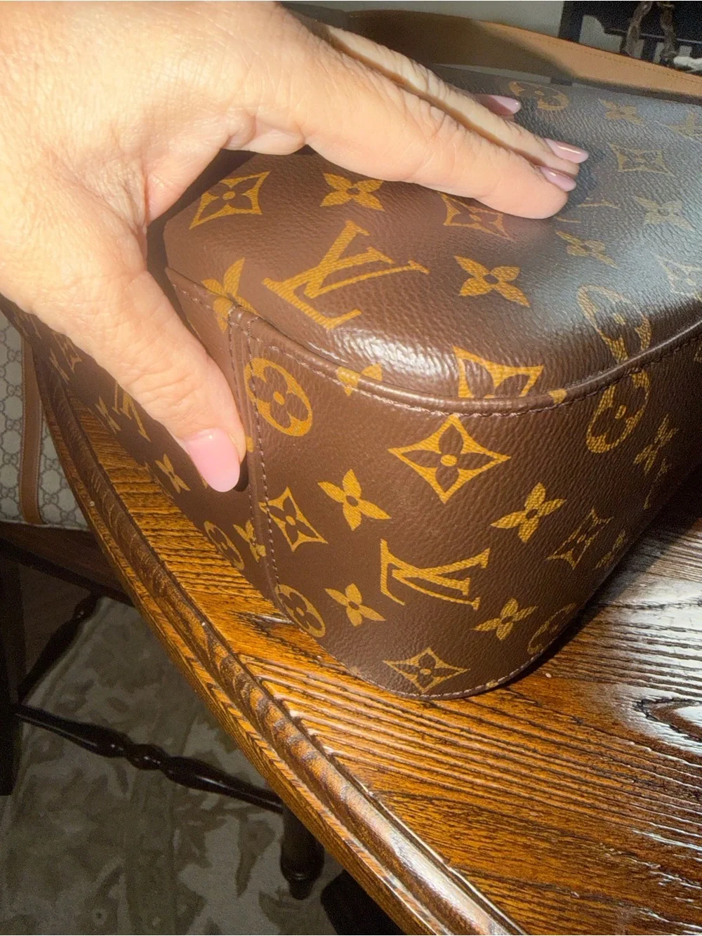 Louis Vuitton Monogram Shoulder Hobo in Brown with Red Trim